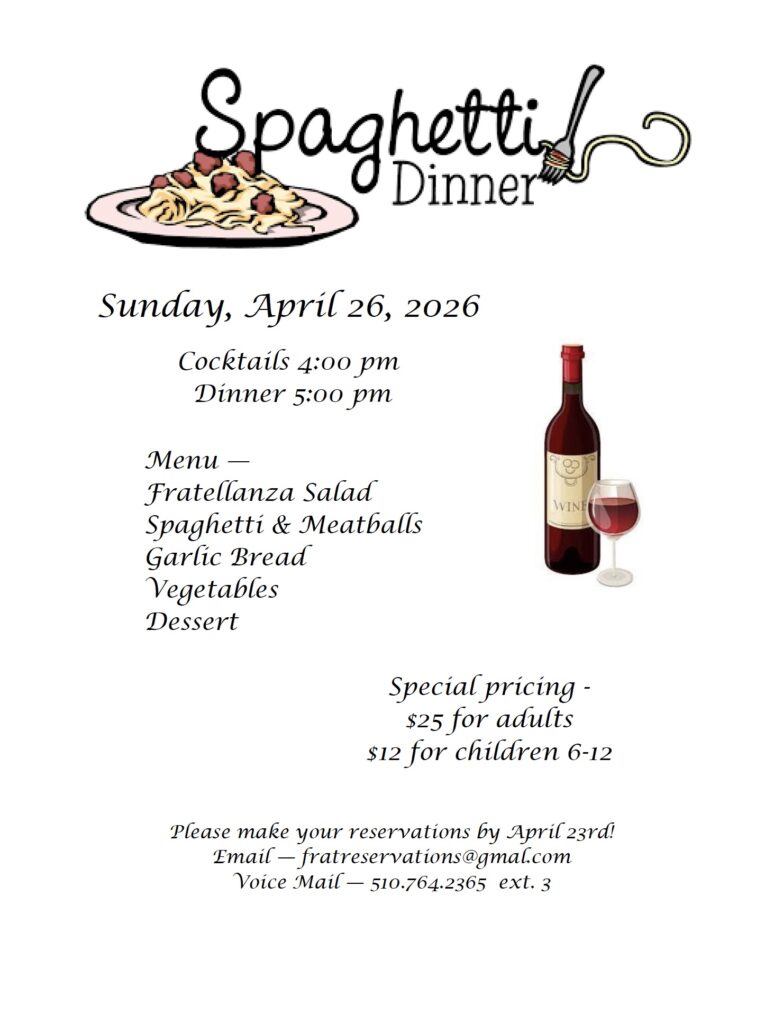 Club spaghetti dinner on Sunday April 26, 2026
